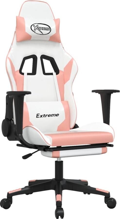 VidaXL Massage Gamestoel Kunstleer Wit en Roze Gamestoel Gamingstoel Massage Functie Verstelbaar Ergonomische Stoel Kantoorstoelen Pc Stoel Rozerood Witte Stoel - Foto 2