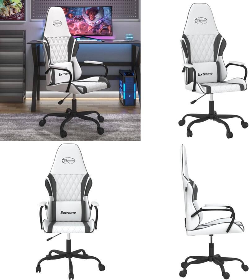 VidaXL Massage gamestoel kunstleer wit en zwart Gamingstoel Gamingstoelen Televisiestoel Computer Stoel