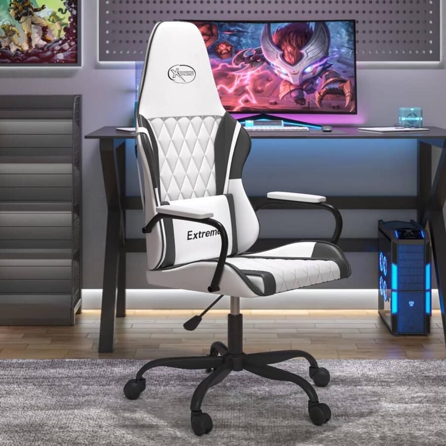 VidaXL Massage Gamestoel Kunstleer Wit Zwart Gamingstoel Gamingstoelen Televisiestoel Computer Stoel
