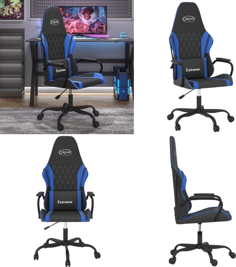 VidaXL Massage gamestoel kunstleer zwart en blauw Gamingstoel Gamingstoelen Televisiestoel Computer Stoel
