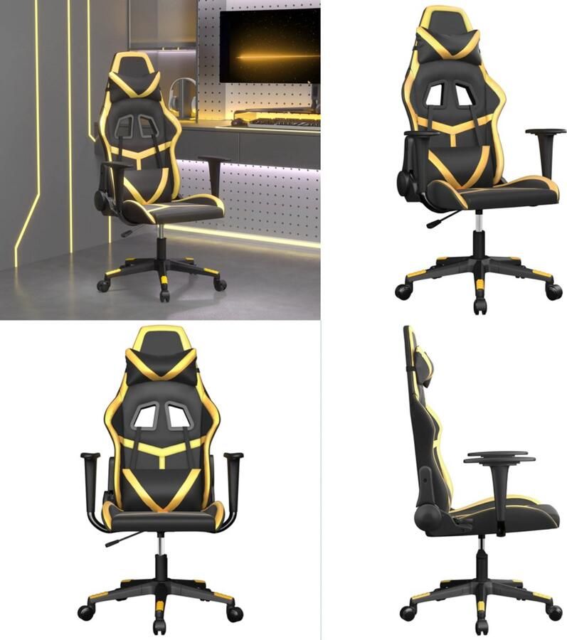 VidaXL Massage gamestoel kunstleer zwart en goudkleurig