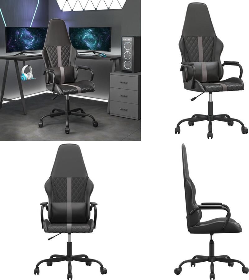 VidaXL Massage gamestoel kunstleer zwart en grijs Gamestoel Gamestoelen Gamingstoel Game Stoel