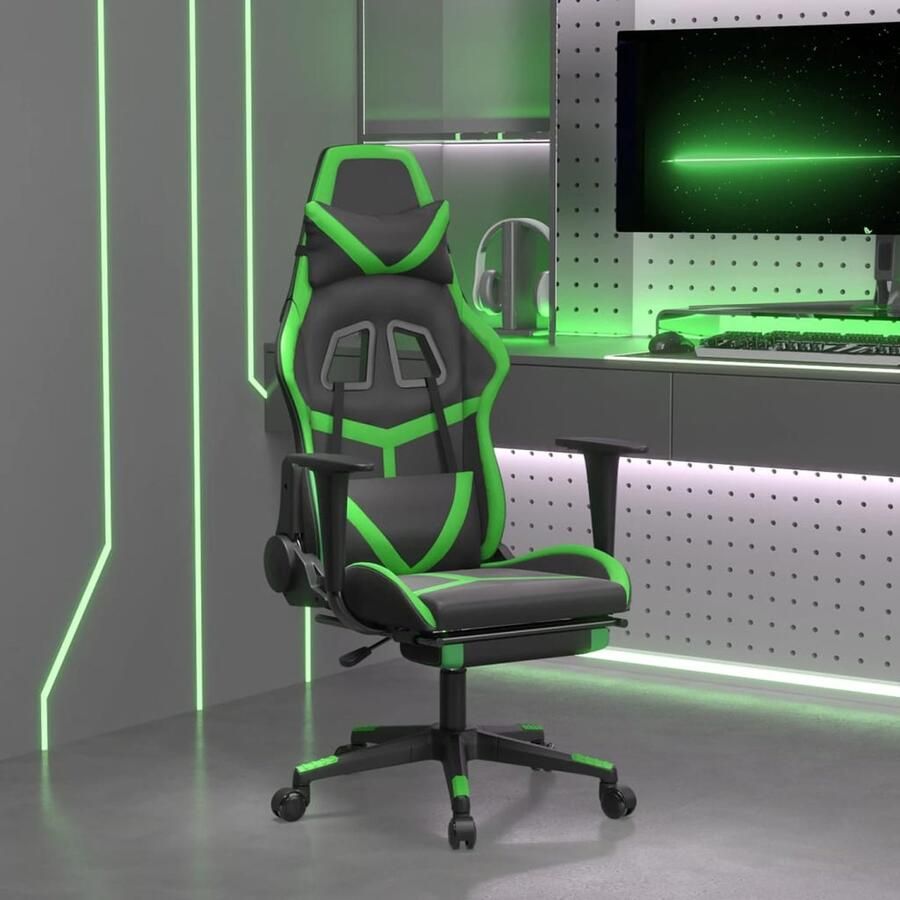 VidaXL Massage Gamestoel Kunstleer Zwart en Groen Gamestoel Gamingstoel Ergonomische Stoel Massage Functie Kunstleer Zwarte Gamestoel Groene Gamestoel - Foto 2