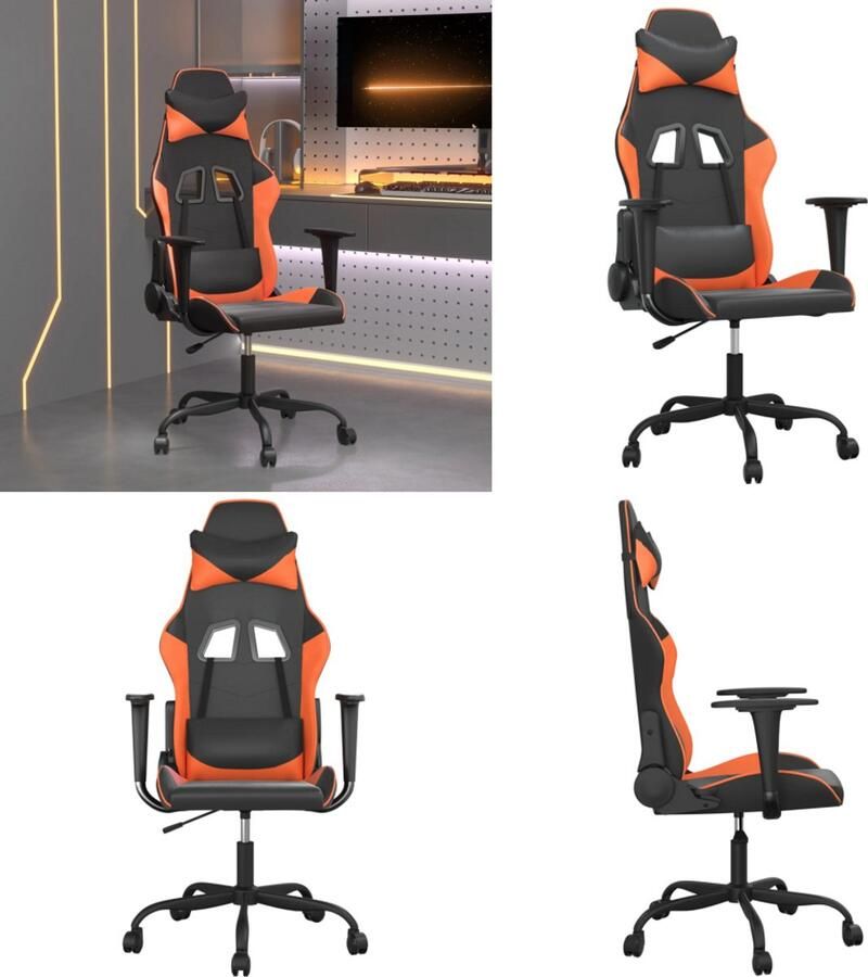 VidaXL Massage gamestoel kunstleer zwart en oranje Gamingstoel Gamingstoelen Televisiestoel Computer Stoel
