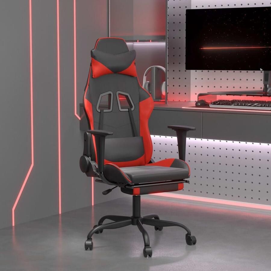 VidaXL Massage Gamestoel Kunstleer Zwart & Rood Gamestoel Gamingstoel Massage Functie Computerstoelen Bureaustolen Zwarte Stoel Rode Stoel Kunstleder - Foto 2