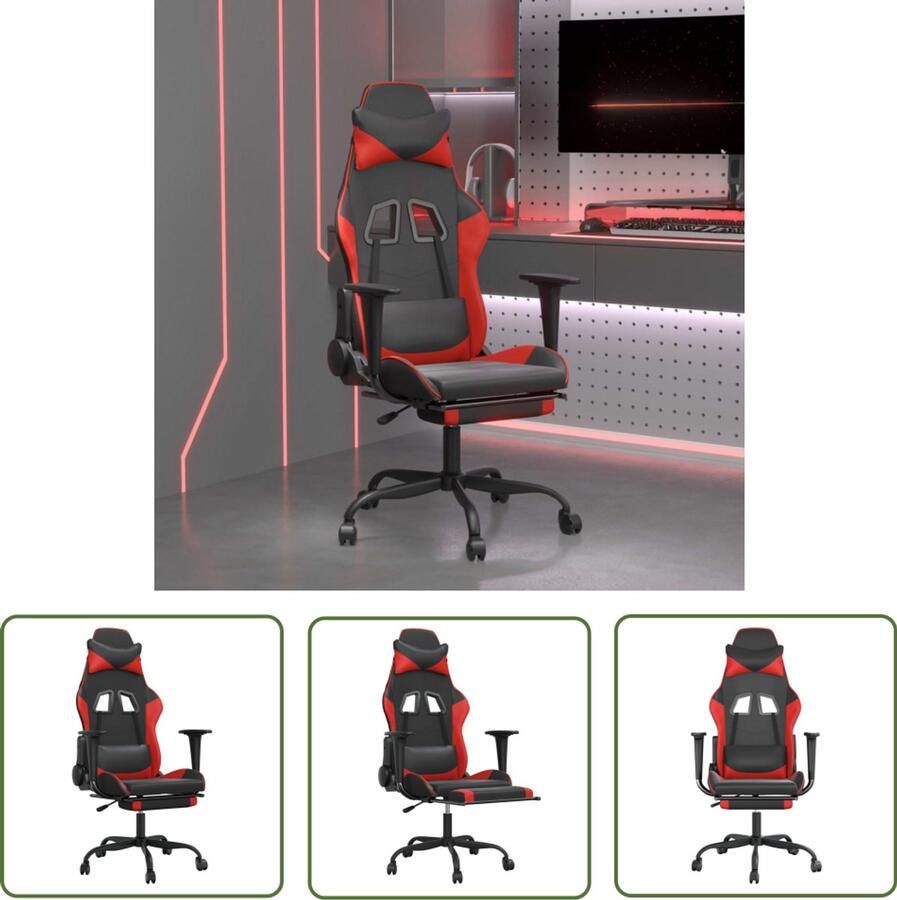 VidaXL Massage Gamestoel Kunstleer Zwart & Rood Gamestoel Gamingstoel Massage Functie Computerstoelen Bureaustolen Zwarte Stoel Rode Stoel Kunstleder