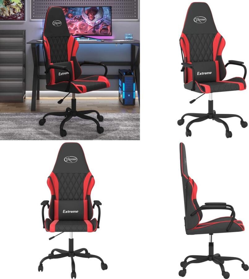 VidaXL Massage gamestoel kunstleer zwart en rood Gamingstoel Gamingstoelen Televisiestoel Computer Stoel