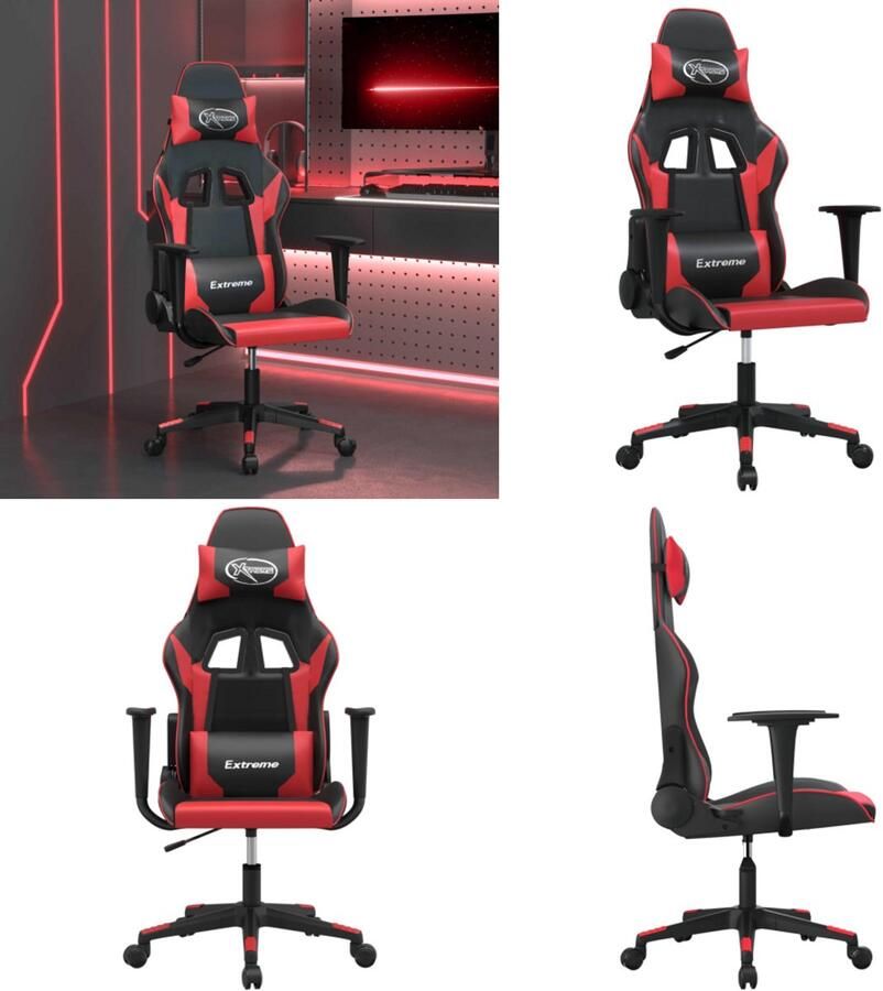 VidaXL Massage gamestoel kunstleer zwart en rood Gamingstoel Gamingstoelen Televisiestoel Computer Stoel