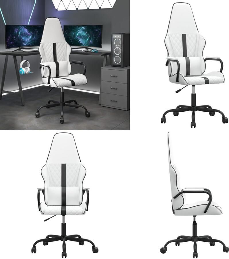 VidaXL Massage gamestoel kunstleer zwart en wit Gamestoel Gamestoelen Gamingstoel Game Stoel
