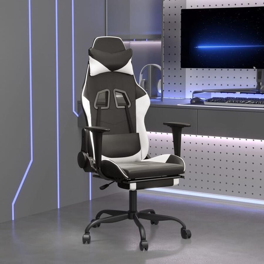 VidaXL Massage Gamestoel Kunstleer Zwart & Wit Gamestoel Gamingstoel Massage Functie Kantoorstoelen Bureaustolen Computerstoel Zwarte Stoel Witte Stoel Verstelbaar Ergonomische Stoel - Foto 3
