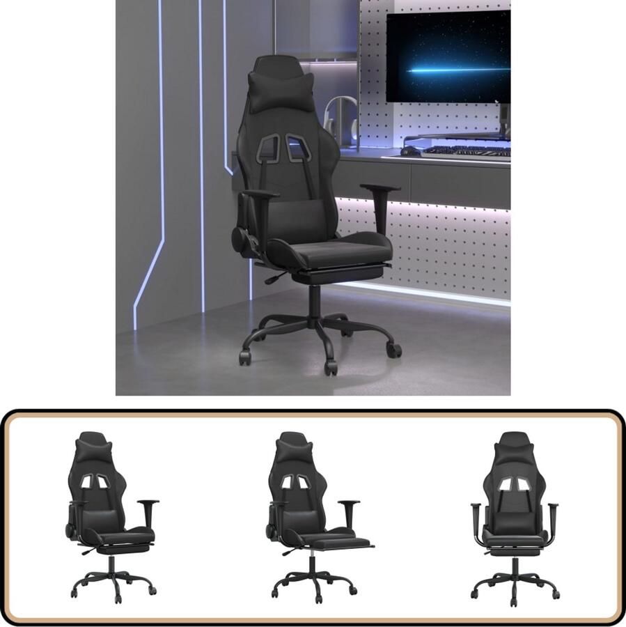 VidaXL Massage Gamestoel Kunstleer Zwart Gamestoel Massagestoel Ergonomische Stoel Kantoorstoelen Pc Stoel Gamer Fauteuil Zwarte Stoel Kunstleder Stoel Verstelbare Stoel