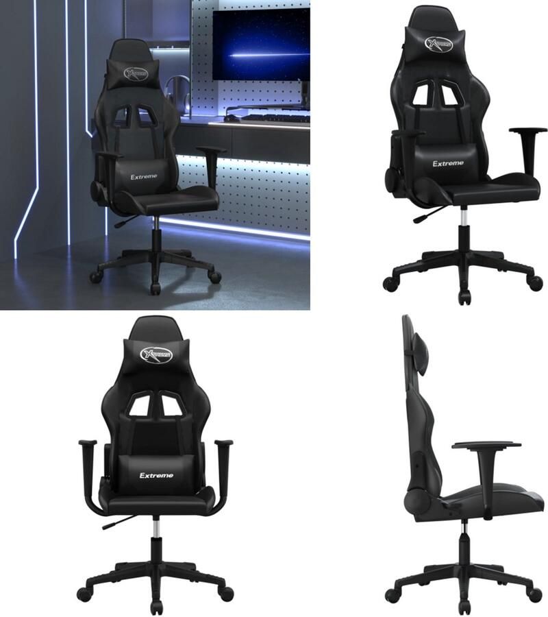 VidaXL Massage gamestoel kunstleer zwart Gamingstoel Gamingstoelen Televisiestoel Computer Stoel