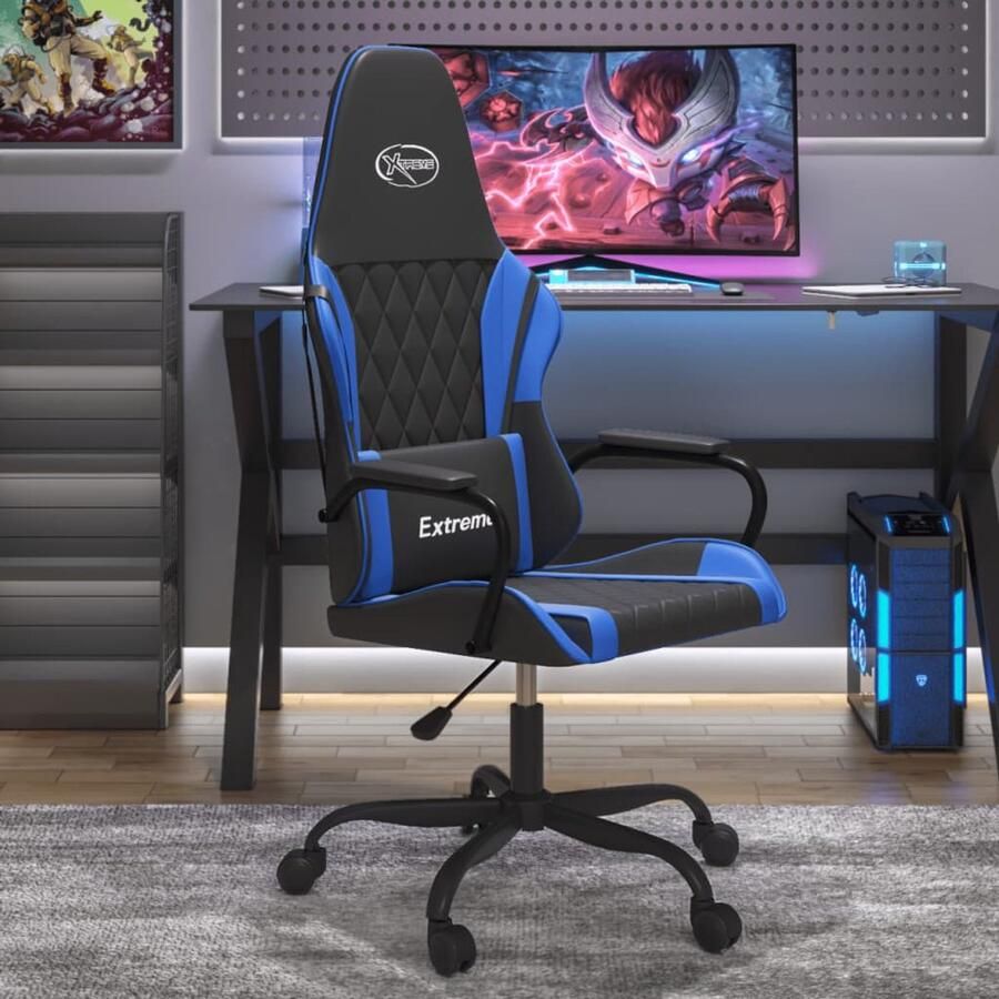 The Living Store Massage gamestoel kunstleer zwart en blauw Massage Fauteuil Gamersstoel Pc Stoel Kantoorstoelen Ergonomische Stoel - Foto 2