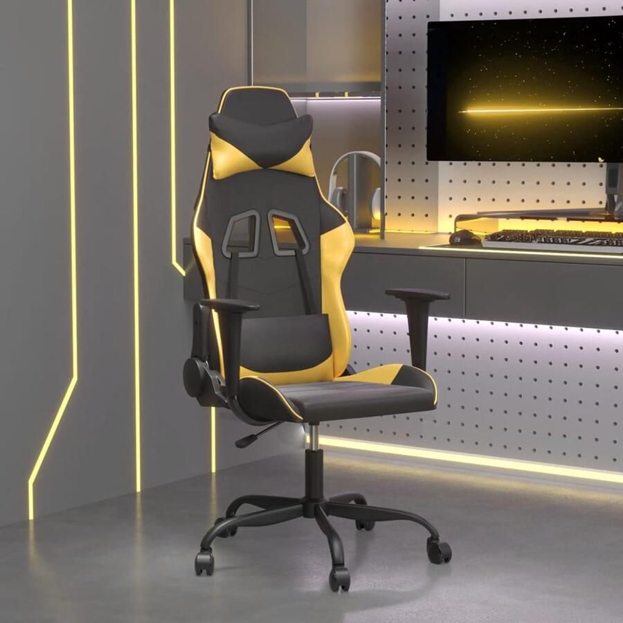 VidaXL Massage Gamestoel Kunstleer Zwart Goud Gamingstoel Gamingstoelen Televisiestoel Computer Stoel