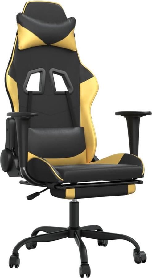 VidaXL Massage Gamestoel Kunstleer Zwart Goudkleurig Gamestoel Gamingstoel Ergonomische Stoel Massage Functie Verstelbare Stoel Computerstoelen Bureaustolen Kantoorstoelen - Foto 2
