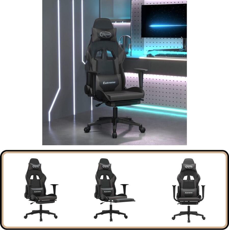 VidaXL Massage Gamestoel Kunstleer Zwart Grijs Gamestoel Gamingstoel Massagestoel Kantoorstoelen Bureaustolen Computerstoel Ergonomische Stoel Kunstleren Stoel Zwarte Stoel Grijze Stoel