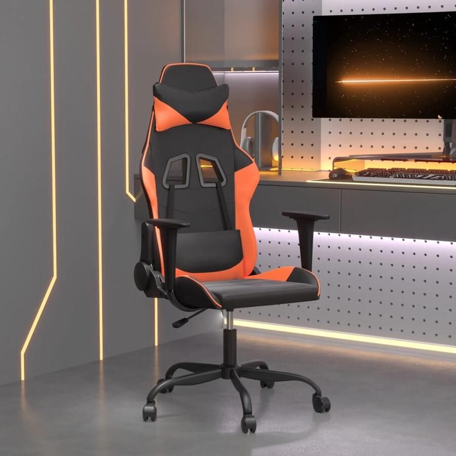 The Living Store Massage gamestoel kunstleer zwart en oranje Massage Fauteuil Gamingstoel Kantoorstoel Ergonomische Stoel Kunstleder Stoel - Foto 2