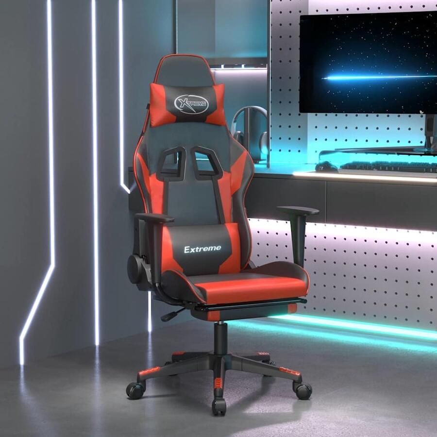 VidaXL Massage gamestoel Kunstleer Zwart Rood Gamestoel Gamingstoel Ergonomische Stoel Massage Functie Verstelbare Stoel Computerstoelen Bureaustolen Kantoorstoelen