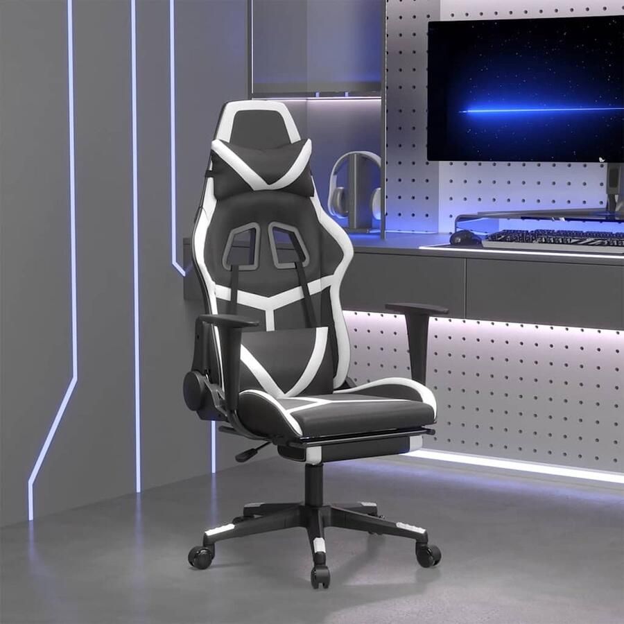 VidaXL Massage Gamestoel Kunstleer Zwart Wit Gamestoel Gamingstoel Ergonomische Stoel Massagestoel Bureaustoel Computerstoelen Zwarte Stoel Witte Stoel - Foto 2