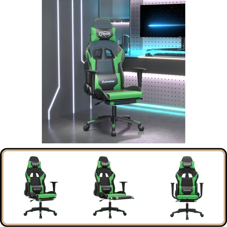 VidaXL Gamestoel met massagefunctie Zwart Groen Gamingstoel Gamingstoelen Ergonomische Stoel Massage Functie Verstelbaar