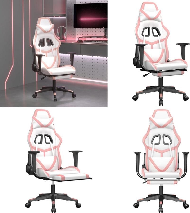 VidaXL Massage gamestoel met voetensteun kunstleer zwart en roze Gamingstoel Gamingstoelen Televisiestoel Racingstoel - Foto 2