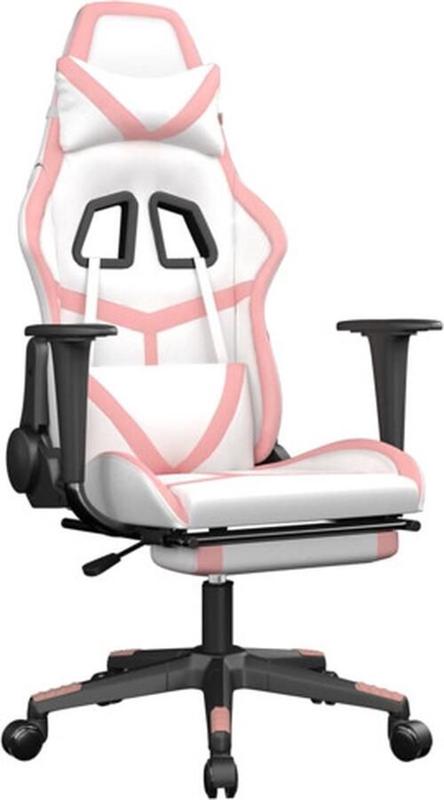 VidaXL Massage gamestoel met voetensteun kunstleer zwart en roze Gamingstoel Gamingstoelen Televisiestoel Racingstoel