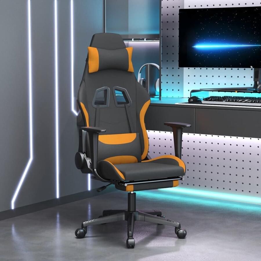 VidaXL Massage Gamestoel met Voetensteun Zwart Oranje Gamestoel Gamingstoel Ergonomische Stoel Massage Functie Verstelbaar Draaibare Stoel Kantoorstoelen - Foto 2