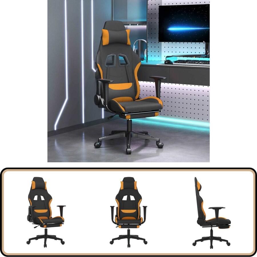 VidaXL Massage Gamestoel met Voetensteun Zwart Oranje Gamestoel Gamingstoel Ergonomische Stoel Massage Functie Verstelbaar Draaibare Stoel Kantoorstoelen
