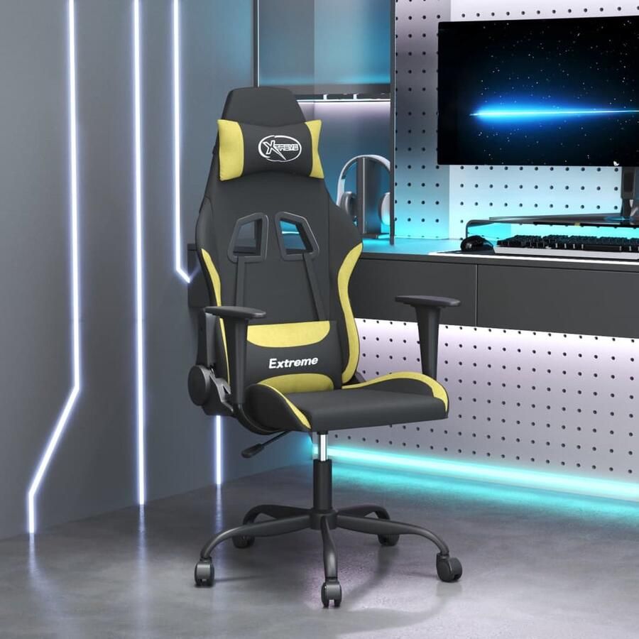 VidaXL Massage Gamestoel Stof Zwart en Lichtgroen Gamestoel Gamingstoel Massagestoel Bureaustoel Computerstoelen Ergonomic Chair Kantoorstoel Relaxfauteuil - Foto 2