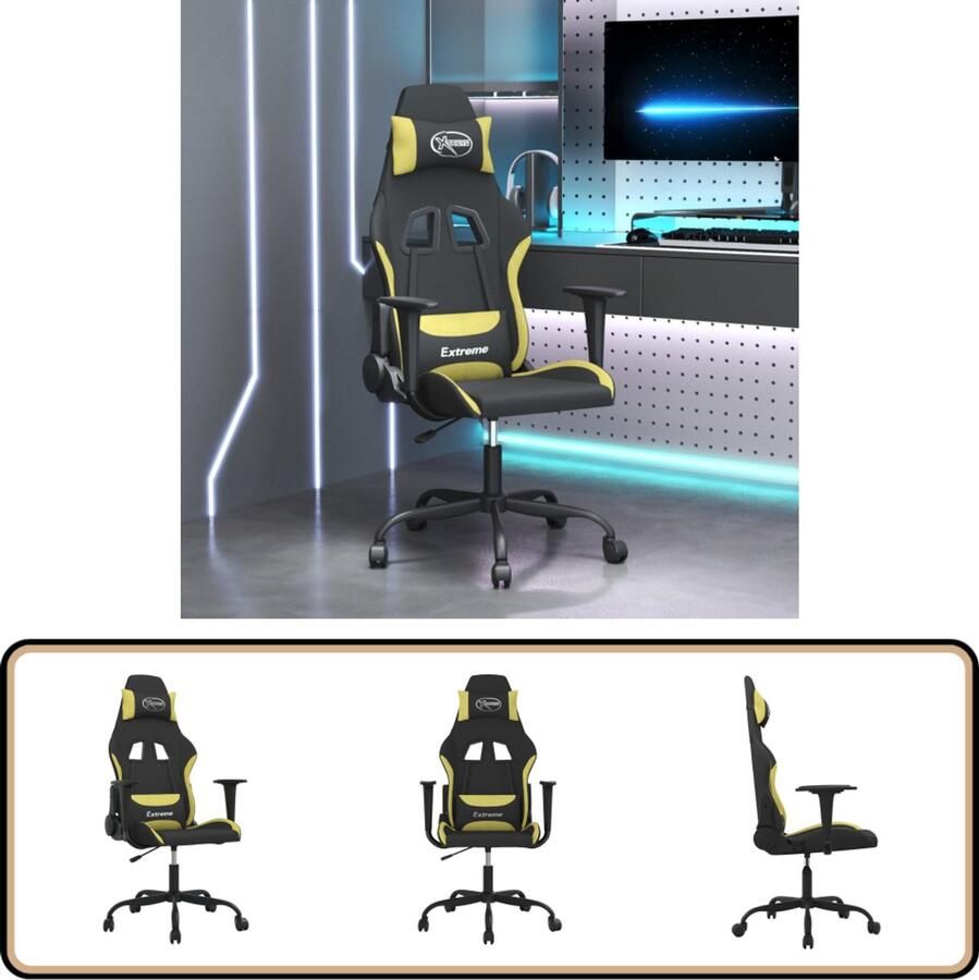 VidaXL Massage Gamestoel Stof Zwart en Lichtgroen Gamestoel Gamingstoel Massagestoel Bureaustoel Computerstoelen Ergonomic Chair Kantoorstoel Relaxfauteuil