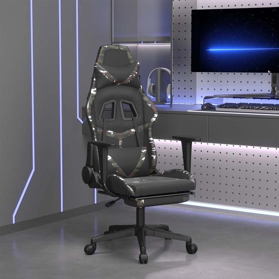 VidaXL Massage Gamestoel Zwart & Camouflage Gamestoel Gamingstoel Massage Functie Ergonomisch Kunstleder Kantoorstoelen Computerstoel Bureaustoel