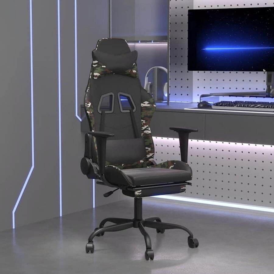 VidaXL Massage Gamestoel Zwart & Camouflage Kunstleer Gamestoel Gamingstoel XXL Stoel Ergonomische Stoel Verstelbare Stoel