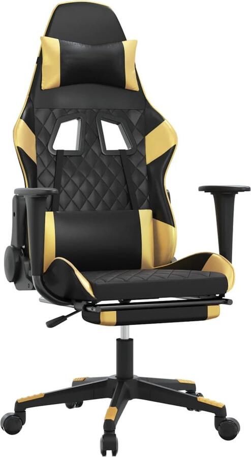 VidaXL Massage Gamestoel Zwart & Goud Kunstleer Gamestoel Gamingstoel Massagefunctie Kunstleder Zwarte Gamestoel Gouden Gamestoel Bureaustoel Ergonomische Stoel