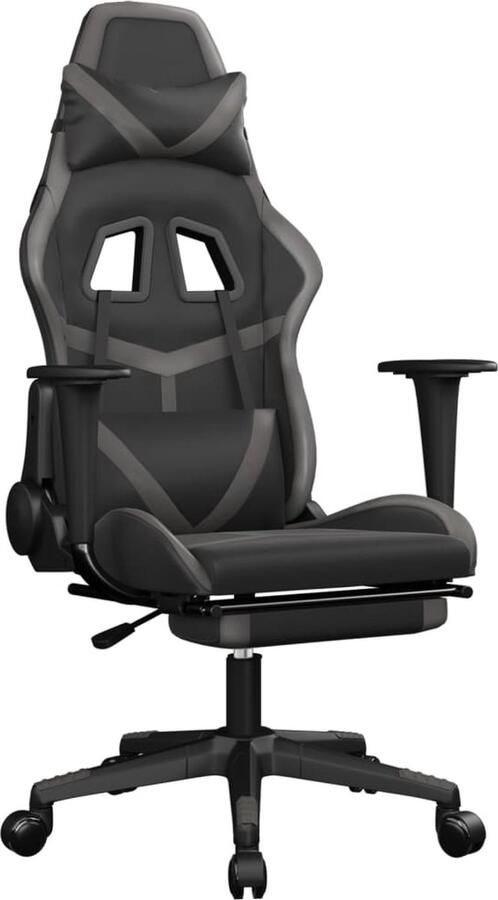 VidaXL Massage Gamestoel Zwart & Grijs Kunstleer Gamestoel Gamingstoel Ergonomische Stoel Massage Functie Kunstleer Bureaustoel Pc Stoel Computerstoelen - Foto 2