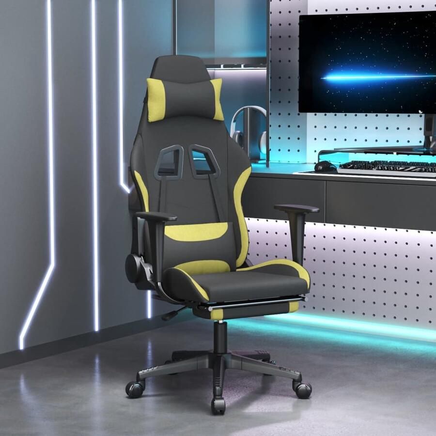 VidaXL Massage gamestoel Zwart en lichtgroen Stof Gamestoel Gamingstoel Ergonomische Stoel Massagestoel Bureaustoel