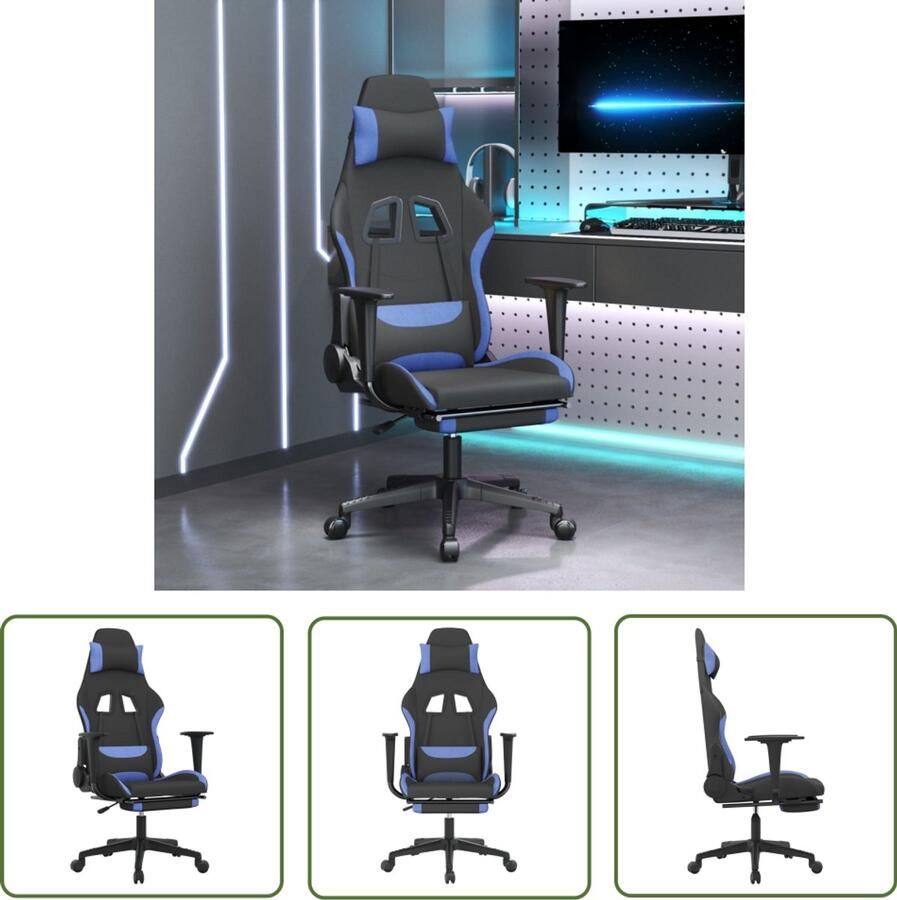 VidaXL Massage Gamestoel Zwart Blauw Ergonomisch Gamestoel Gamingstoel Ergonomische Stoel Massage Functie Verstelbare Stoel Draaibare Stoel Zwarte Stoel Blauwe Stoel