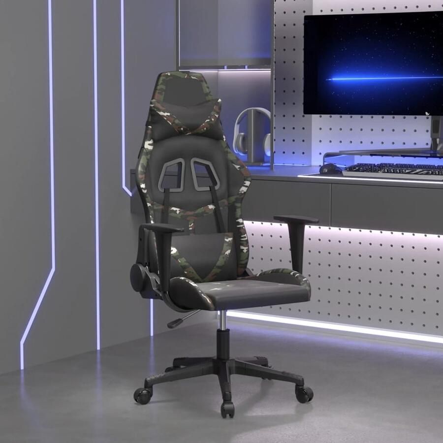 The Living Store Massage gamestoel kunstleer zwart en camouflage Massage Fauteuil Gamingstoel Ergonomische Stoel Pc Stoel Computerstoel - Foto 2