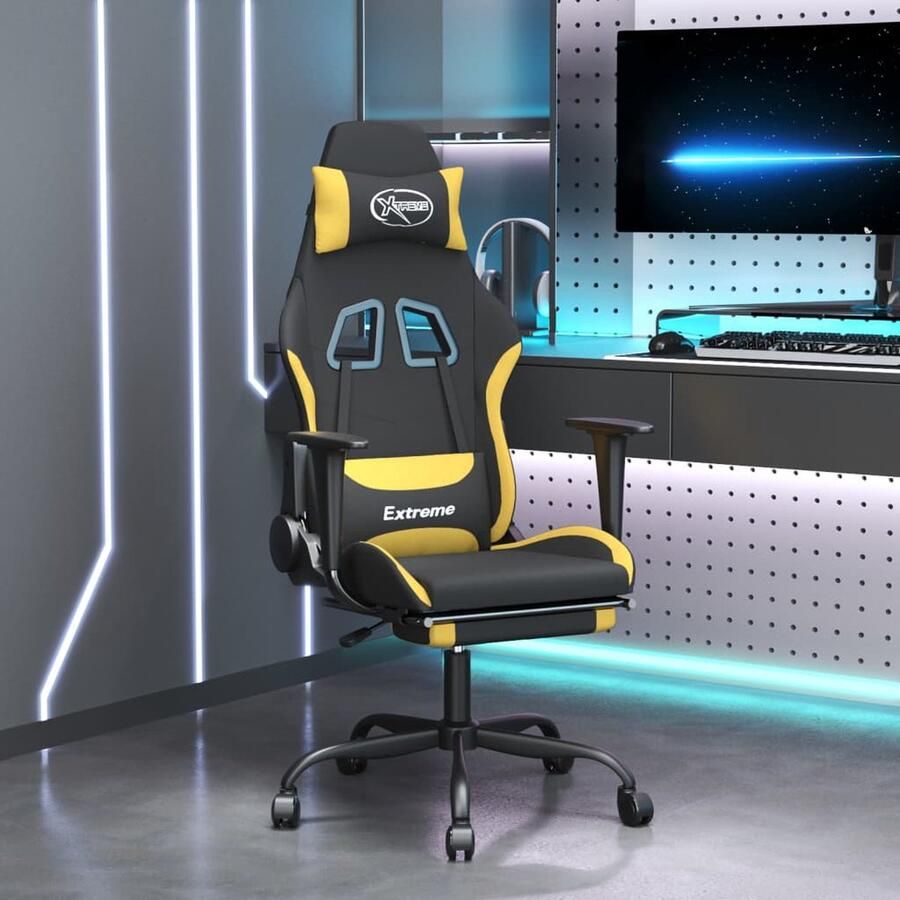 VidaXL Massage Gamestoel Zwart Geel met Voetensteun Gamestoel Gamingstoel Massage Functie Ergonomische Stoel Bureaustoel Computerstoelen Pc Stoel Stuurbediening Roterende Stoel Multifunctionele Stoel - Foto 2