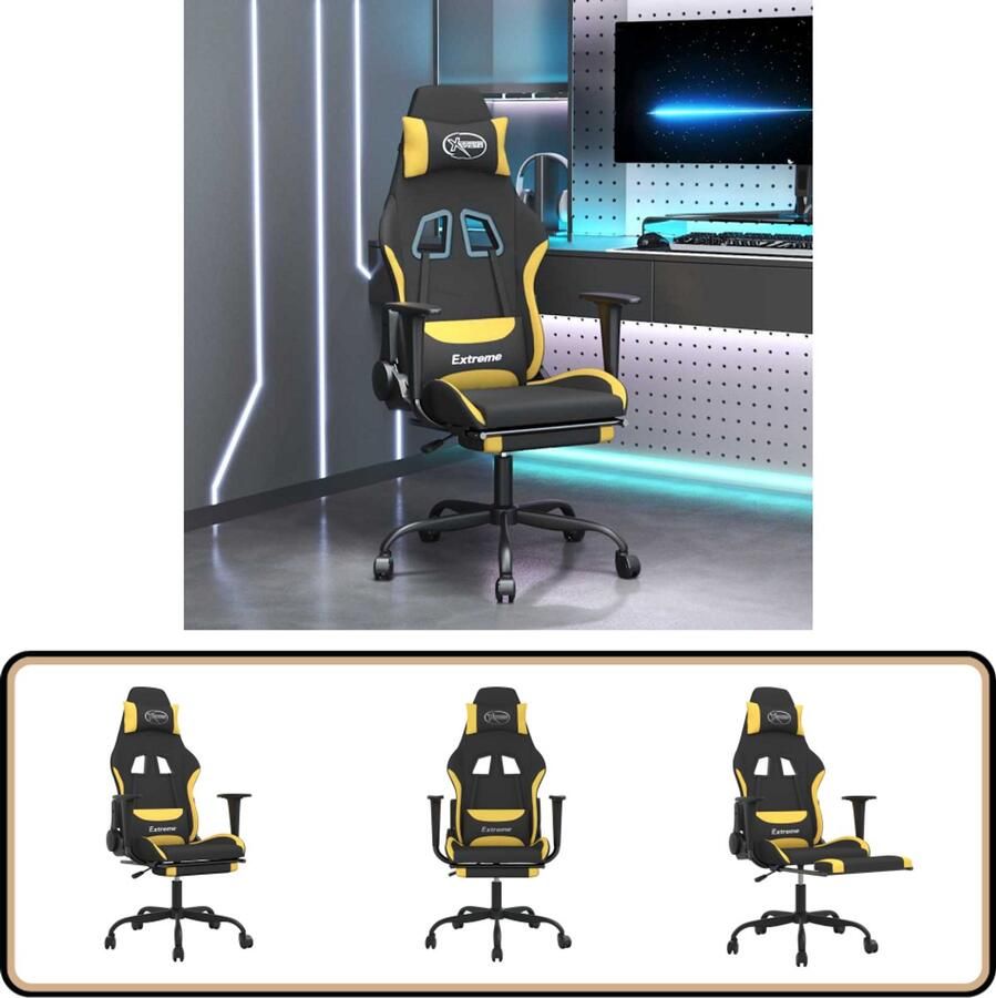 VidaXL Massage Gamestoel Zwart Geel met Voetensteun Gamestoel Gamingstoel Massage Functie Ergonomische Stoel Bureaustoel Computerstoelen Pc Stoel Stuurbediening Roterende Stoel Multifunctionele Stoel