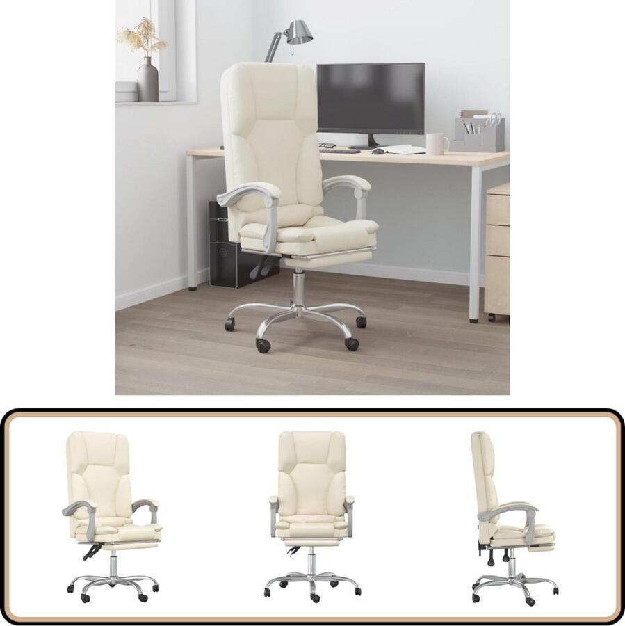 VidaXL Massage Kantoorstoel Verstelbaar Crèmekleurig Kantoormeubilair Bureaustoel Ergonomische Stoel Massage Functie Verstelbaar