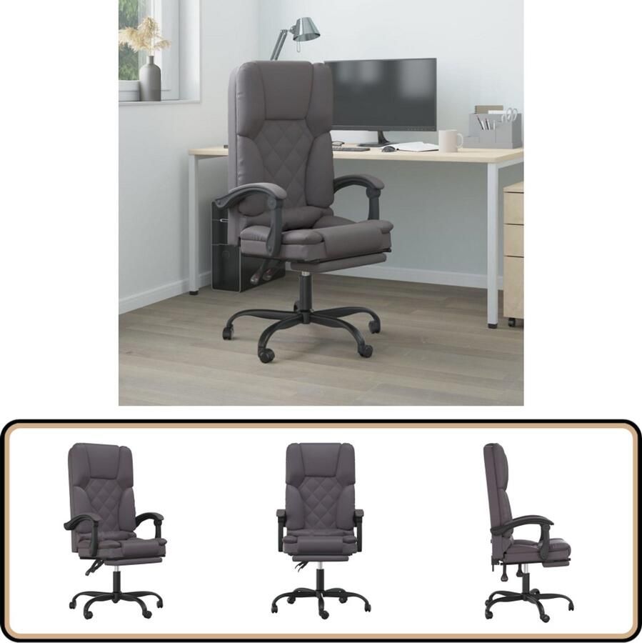 VidaXL Massage Kantoorstoel Verstelbaar Kunstleer Grijs Kantoormeubilair Bureaustoel Ergonomische Stoel Massagestoel Grijze Stoel