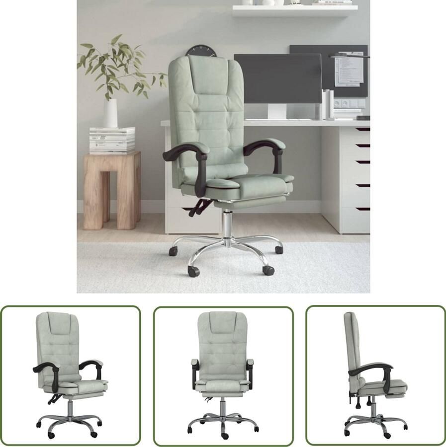 VidaXL Massage Kantoorstoel Verstelbaar Lichtgrijs Kantoorstoel Bureaustoel Massage Functie Fluweel Grijs Verstelbaar