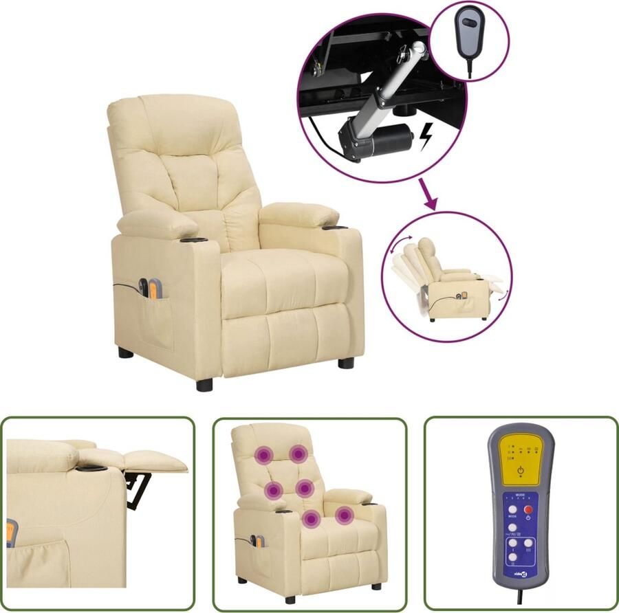 VidaXL Massage Stoel Elektrische Massagefauteuil Massagestoel elektrisch stof crèmekleurig Relaxfauteuil Ergonomische Stoel Lounge Stoel