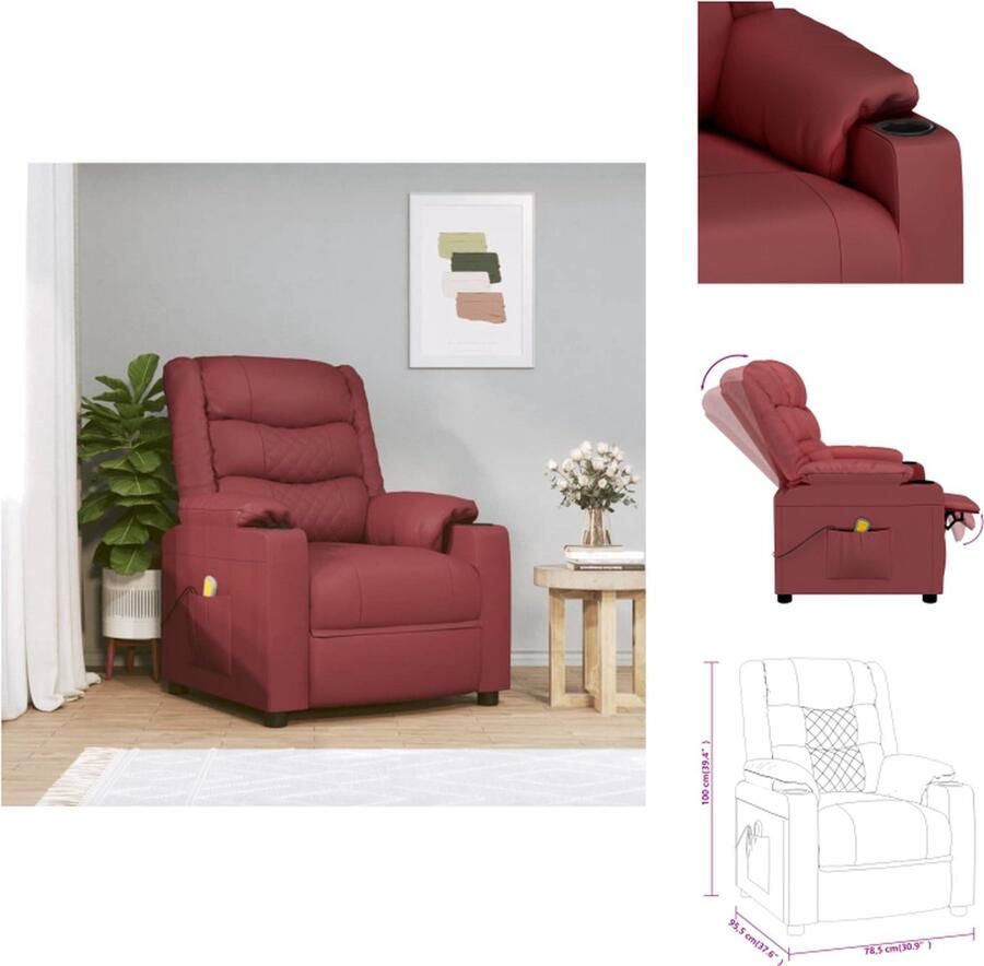 VidaXL Massagefauteuil Aanpasbaar 6-punts massage Wijnrood 78.5 x 95.5 x 100 cm Fauteuil