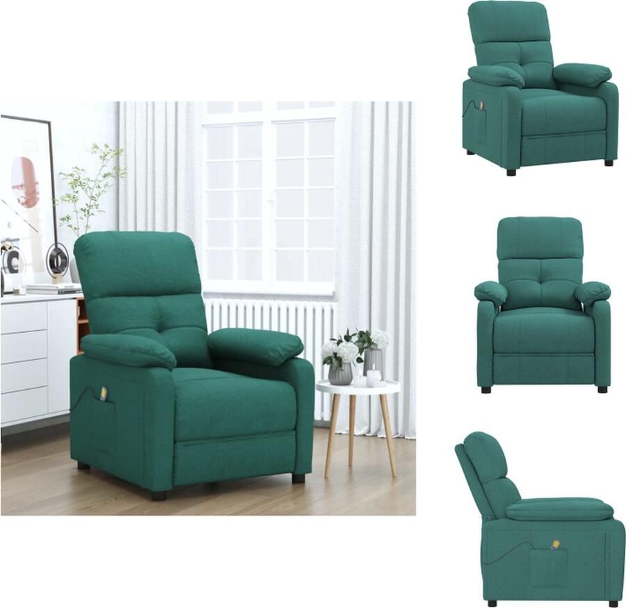VidaXL Massagefauteuil Donkergroen 73x90x100cm Verstelbaar Massagefunctie Comfortabel Stof Fauteuil