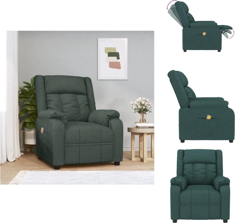 VidaXL Massagefauteuil Donkergroen Stof 82 x 93 x 96 cm Verstelbaar 6-punts trillingsmassage Fauteuil