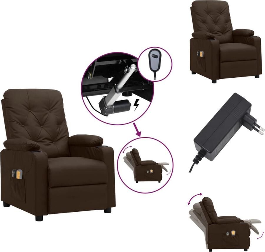 VidaXL Massagefauteuil Elektrisch Bruin Kunstleer 78.5 x 93 x 96.5 cm Massage en Verwarming Fauteuil