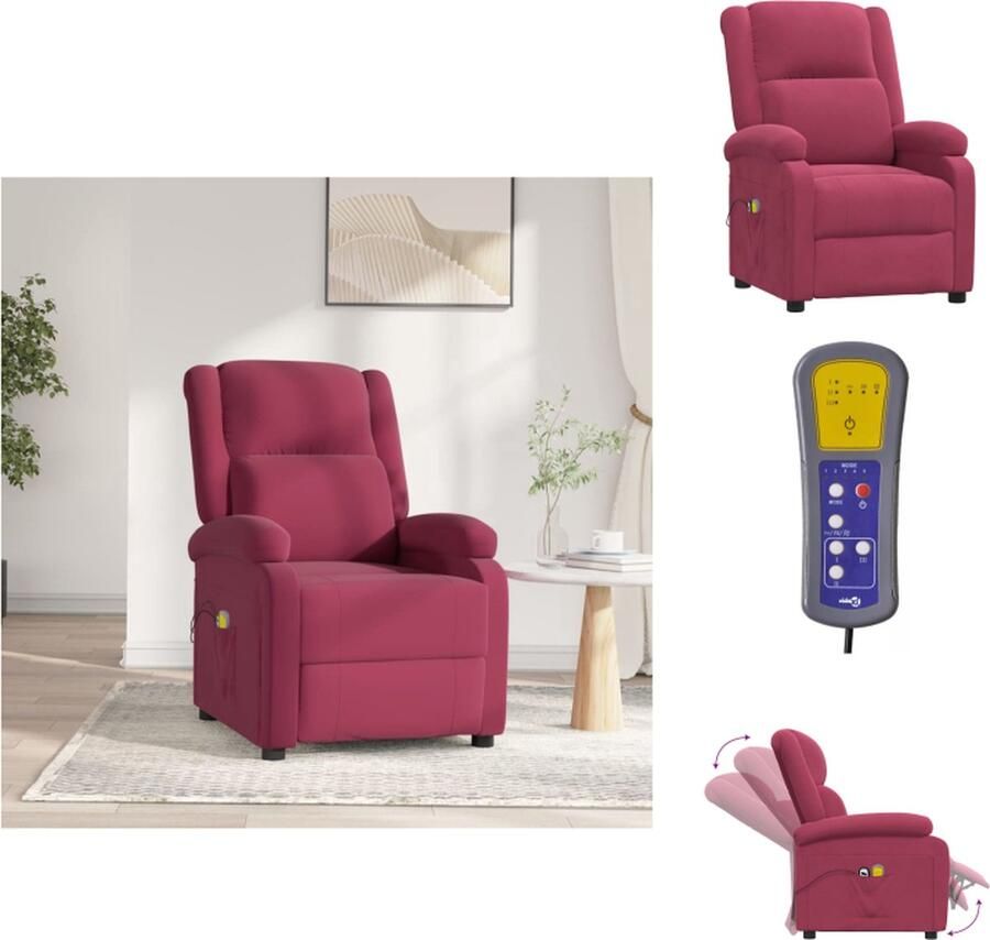 VidaXL Massagefauteuil Elektrisch verstelbaar 70 x 93 x 98 cm Fluweel Wijnrood Fauteuil