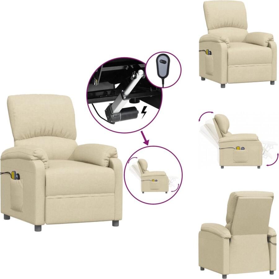 VidaXL Massagefauteuil Elektrisch Verstelbaar Crème 71x95x102 cm 6-punts Trillingsmassage Fauteuil