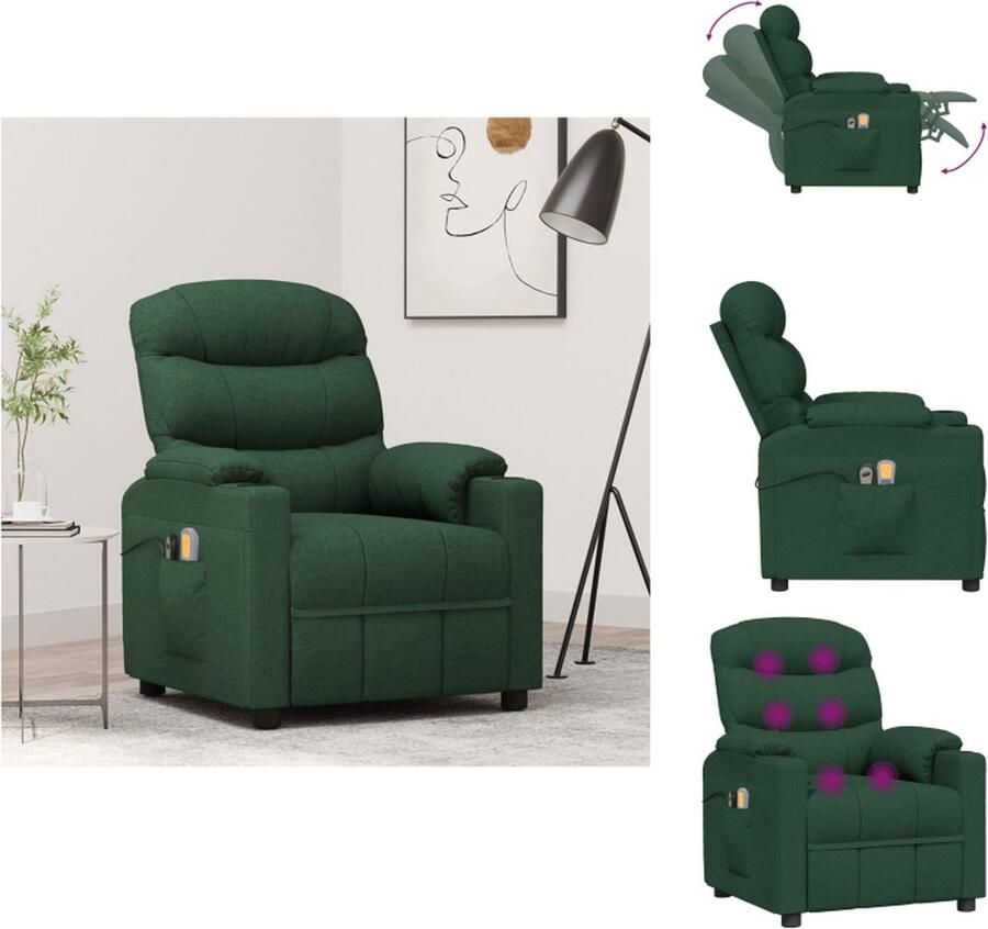 VidaXL Massagefauteuil Elektrisch verstelbaar Massagefunctie Comfortabel Donkergroen 75.5 x 92 x 105 cm Fauteuil